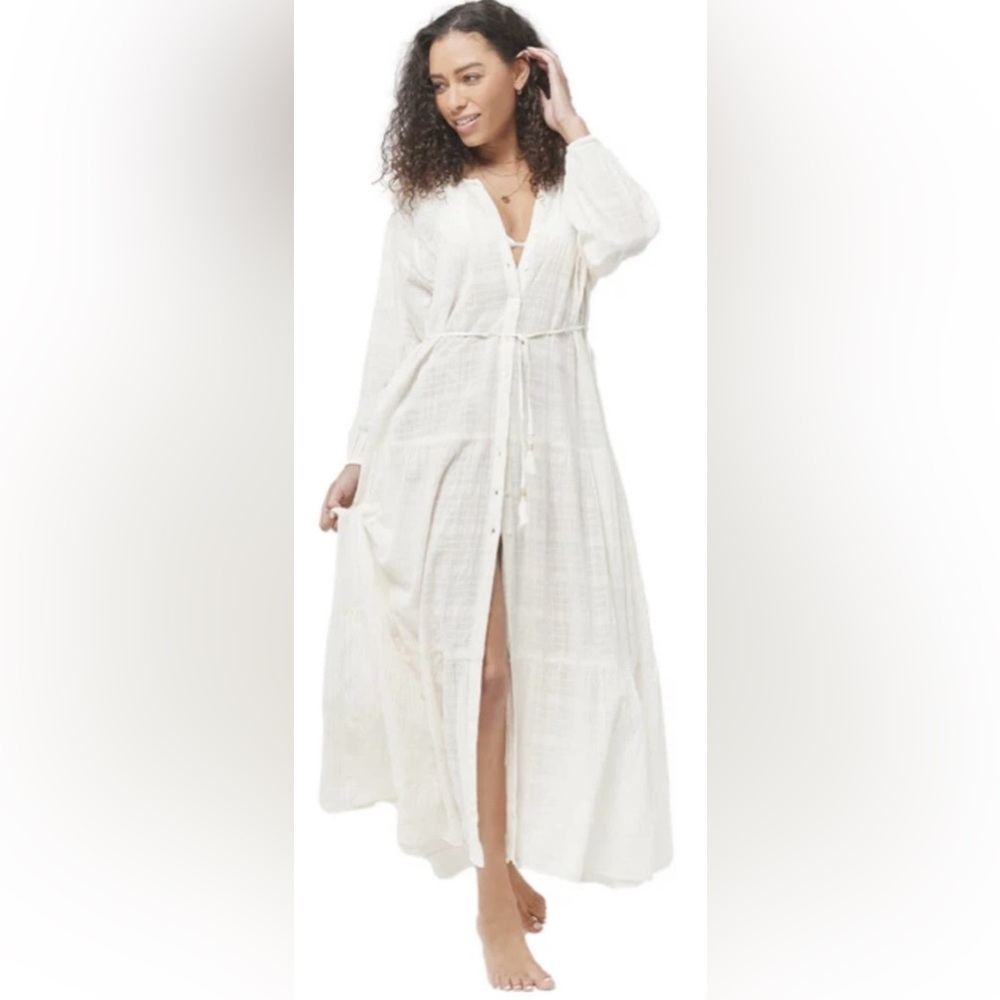 L*Space Women’s Napoli Cream Maxi Dress Lightweight Boho Beachy Small SP Sheer
